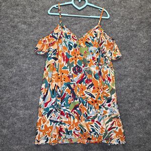 Dress Womens Large Multicolor Floral Cold Shoulder Sundress Summer Casual Spring